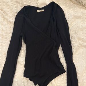 Madewell Black Long Sleeve Wrap Bodysuit Size M